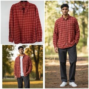 Bob Timberlake Log Cabin Rust Plaid Flannel 100% Cotton Men's Size Large